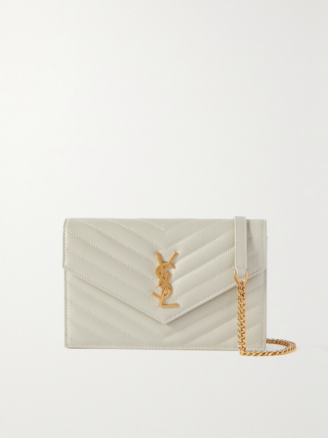 Saint Laurent Cassandre Quilted Texturedleather Shoulder Bag White
