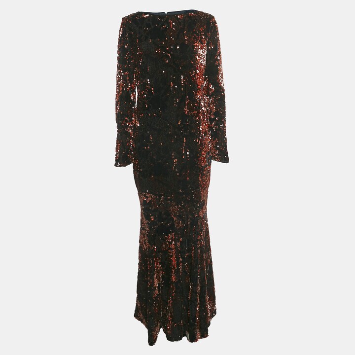 Tabitha Simmons Talbot Runhof Black Sequin Velvet Long Sleeve Gown