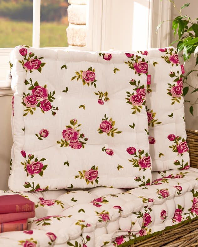 Dibor Set of Pink Floral Print Indoor Outdoor Chair Seat Pad