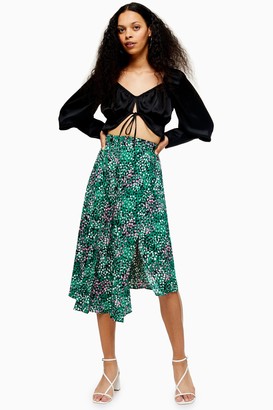 Topshop Womens Petite Green Painted Spot Pleat Midi Skirt - Green
