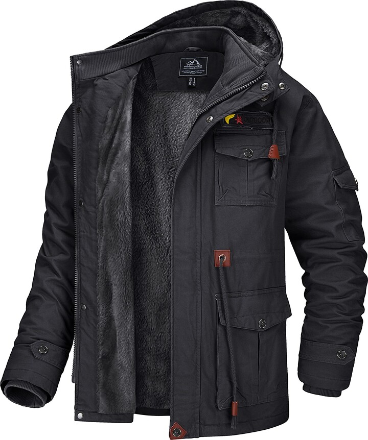 MAGCOMSEN Men's Winter Cargo Jackets Fleece Lined Tactical Coat Outdoor ...