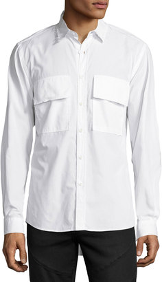 Public School Raw-Edge Button-Front Shirt, White