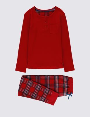 Marks and Spencer Cotton Rich Red Checked Pyjamas (6-16 Years)