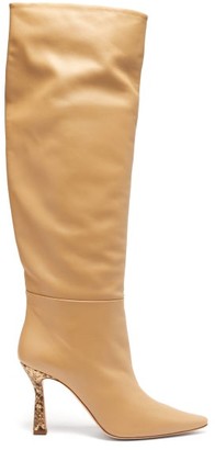 Wandler Lina Snake Print-heel Knee-high Leather Boots - Womens - Beige Wandler Lina Snake Print-heel Knee-high Leather Boots - Womens - Beige