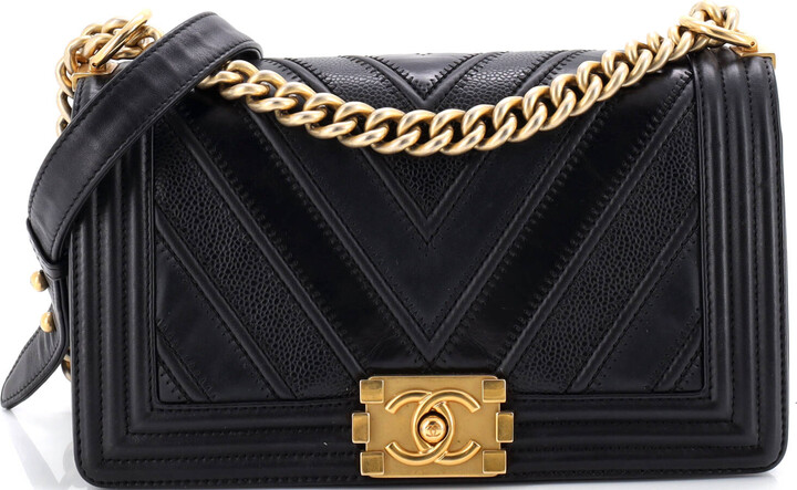 Chanel Boy Flap Bag Chevron Calfskin Old Medium