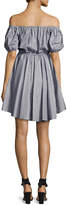 Thumbnail for your product : Caroline Constas Gingham Off-the-Shoulder Bardot Dress, Navy/White