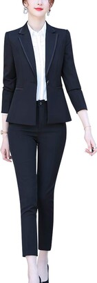 SUSIELADY Women's Two Piece Solid Blazer Pant Suits Formal Lady