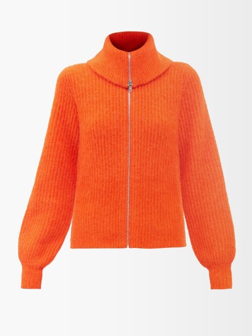 Ganni Zipped Collar-neck Cardigan Orange ShopStyle