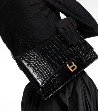 Balenciaga Hourglass Small croc-effect leather clutch - ShopStyle