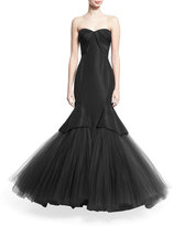 Thumbnail for your product : Zac Posen Pleated Strapless Tulle Mermaid Gown, Black