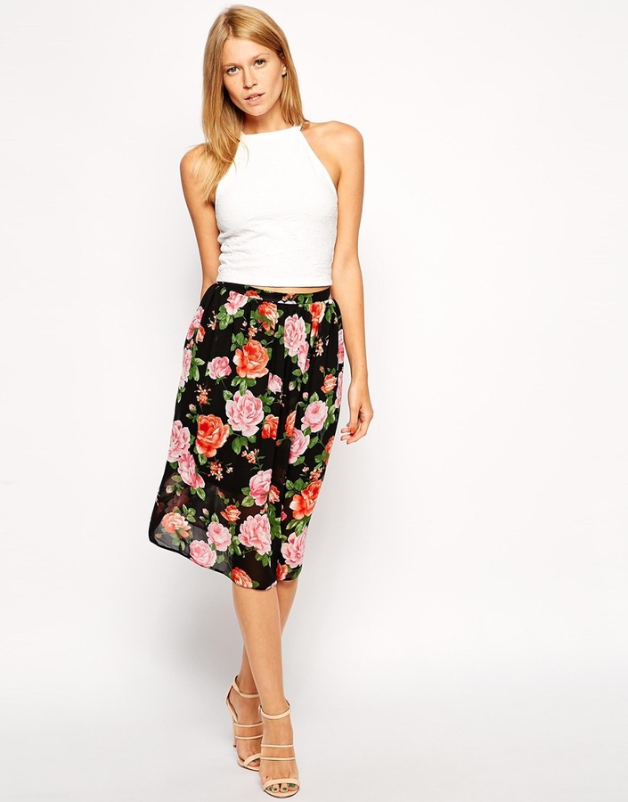 Love Midi Skater Skirt In Floral Print - ShopStyle