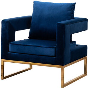 Latitude Run Blue Arm Chair For Cozy Seating - Upholstered In Velvet Metal Construction Square  Comfy Pillow Back Contemporary Chair Velvet-like Covering Stru
