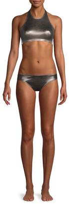 Norma Kamali Side Stripe Metallic Bikini Bottoms