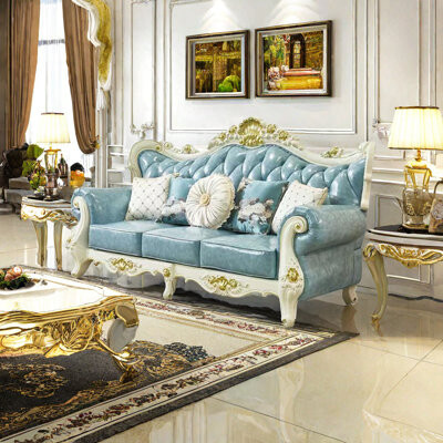 Romero 90.5'' Genuine Leather Rolled Arm Sofa