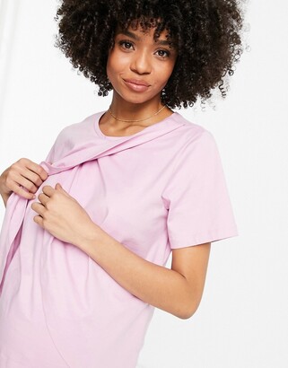 ASOS Maternity - Nursing ASOS DESIGN Maternity mix & match cotton pyjama nursing tee in pink - PINK