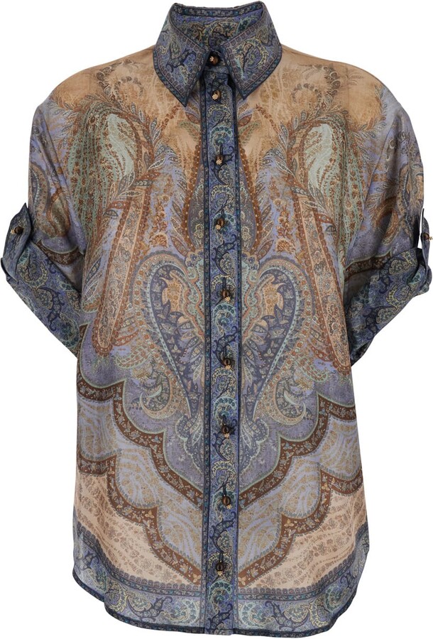 Zimmermann 'wanderlust' Multicolor Shirt With Classic Collar And All-over Print In Silk Woman