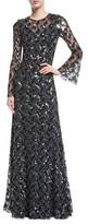 Thumbnail for your product : Jenny Packham Long-Sleeve Paillette-Embellished Gown