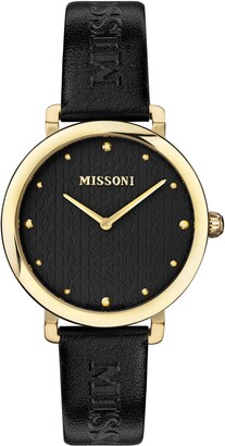 Missoni Lettering Leather Strap Watch, 38mm