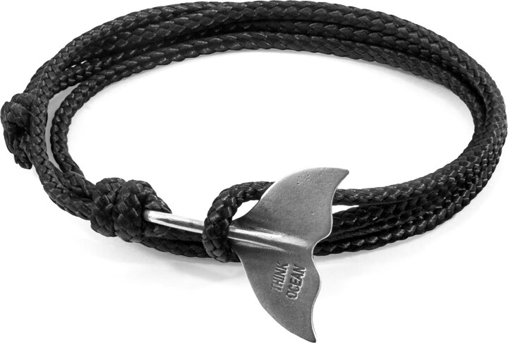 Anchor & Crew Black Think Ocean Big Whale Silver & Rope Bracelet - Women