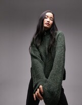 Thumbnail for your product : Topshop knitted zip through fluffy cardi with pockets in khaki