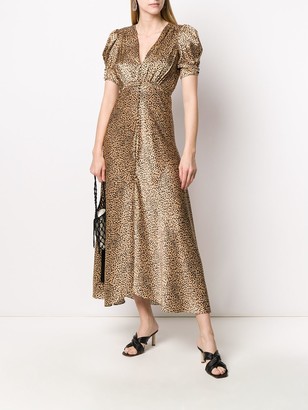Saloni Leopard Print V-Neck Dress