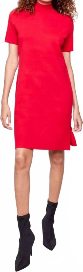 CHARLIE B Short Sleeve Sweater Dress In Cranberry Red
