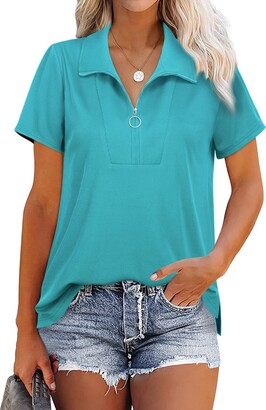 MCKOL Summer Shirts for Women 2022 Plus Size Short Sleeve Blouses Business Casual  Tops for Women Dressy Casual Polo Shirts Light Blue XXL - ShopStyle