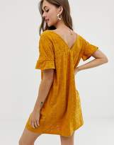 Thumbnail for your product : ASOS Design DESIGN reversible frill sleeve broderie smock dress