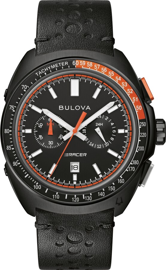Bulova Men's Chronograph Racer Black Leather Strap Watch 42mm