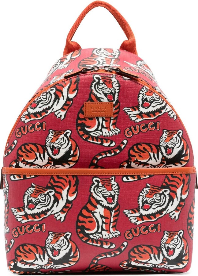 Gucci Children Red Tiger Print Canvas Backpack ShopStyle Girls' Bags