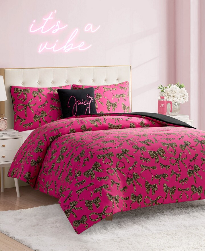 Juicy Couture Plush Reversible Cheetah Bows 4-Pc. Comforter Set, King
