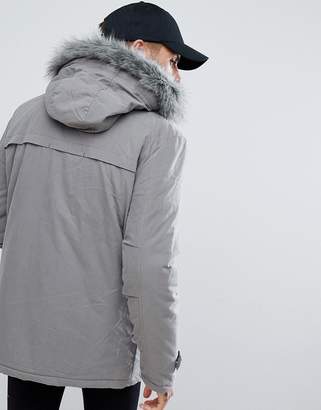 New Look Parka With Borg Lined Hood In Grey
