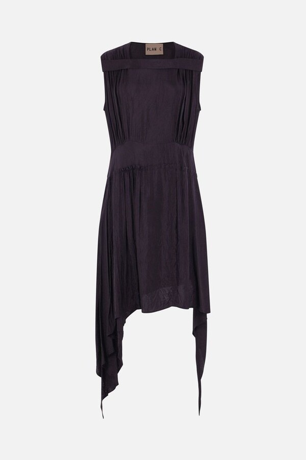Plan C Draped Asymmetric Midi Dress