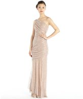 Thumbnail for your product : Carmen Marc Valvo mauve sequined lace one shoulder draped gown