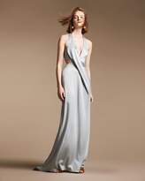 Thumbnail for your product : Halston Sleeveless Deep V Halter Draped Satin Gown