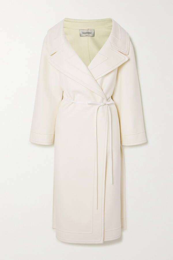 Valentino Leather-trimmed Wool And Cashmere-blend Wrap Coat
