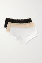 Thumbnail for your product : Hanky Panky Set Of Three Lace-trimmed Stretch-organic Cotton Jersey Boy Shorts - Black