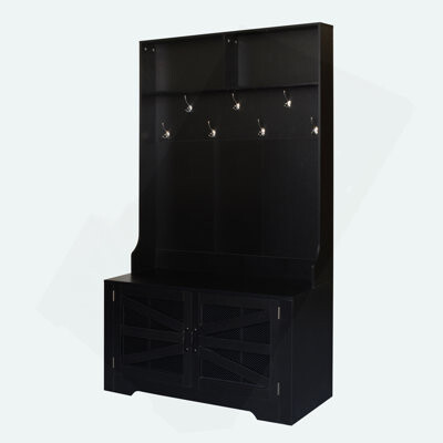 43.3'' Entryway Bench With Coat Rack, 3-In-1 Design And Adjustable Shelves, Hall Tree With 7 Hooks For Entrance, Living Room