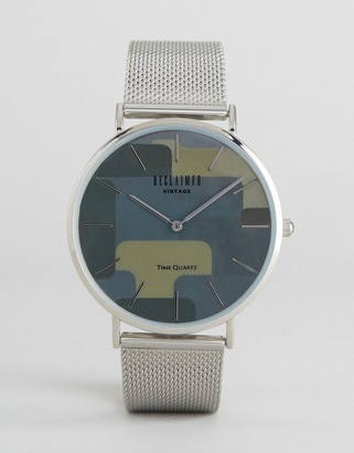 Reclaimed Vintage Camo Mesh Watch In Silver