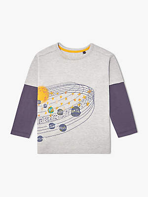 John Lewis & Partners Boys' Planets T-Shirt, Grey