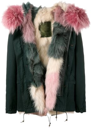 Mr & Mrs Italy Short Dark Green & Pink Fur Lined Parka