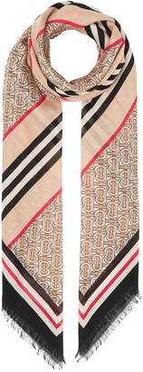 Burberry Large TB Monogram Stripe Wool & Silk Gauze Scarf