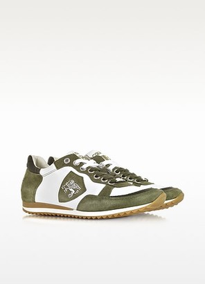 D’Acquasparta D'Acquasparta Venezia White Leather and Green Suede Sneaker