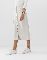 Thumbnail for your product : ASOS DESIGN gutsy linen column midi skirt with button through
