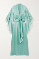 Belted Lace-trimmed Silk-satin Robe 