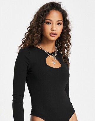 New Look long sleeve keyhole bodysuit in black - ShopStyle Tops