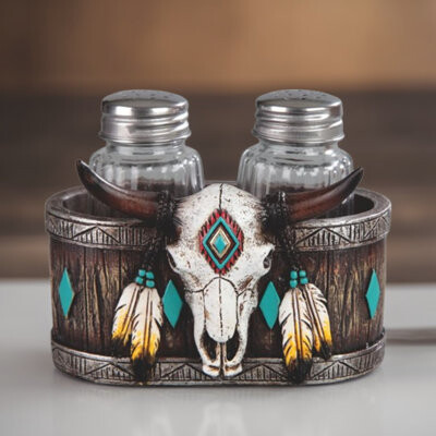 FC Design 2-PC Set 4.25"W Bufflo Skull Salt & Pepper Shakers Holder