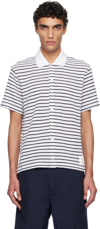 Thom Browne White & Navy Short Sleeve Button Down Shirt