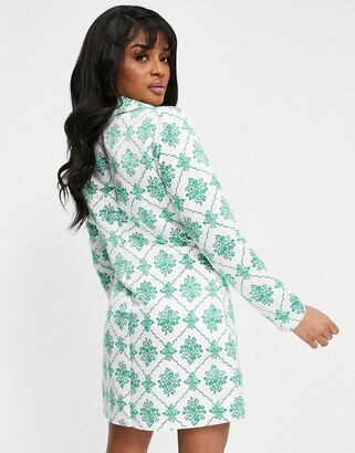 Collective the Label Petite blazer dress with crystal buttons in green jewel print