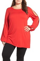 Thumbnail for your product : Vince Camuto Plus Size Women's Beaded Slit Sleeve Asymmetrical Top